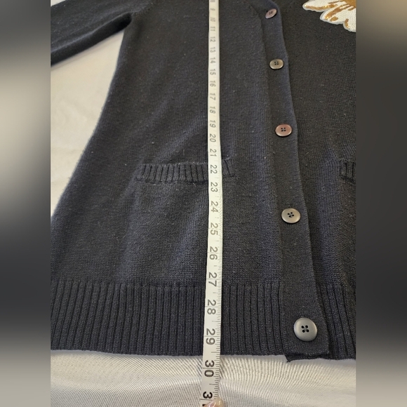 Laura Scott Upcycle Black Knit Lg Cardigan W/ Flower, Size LG - Picture 6 of 9